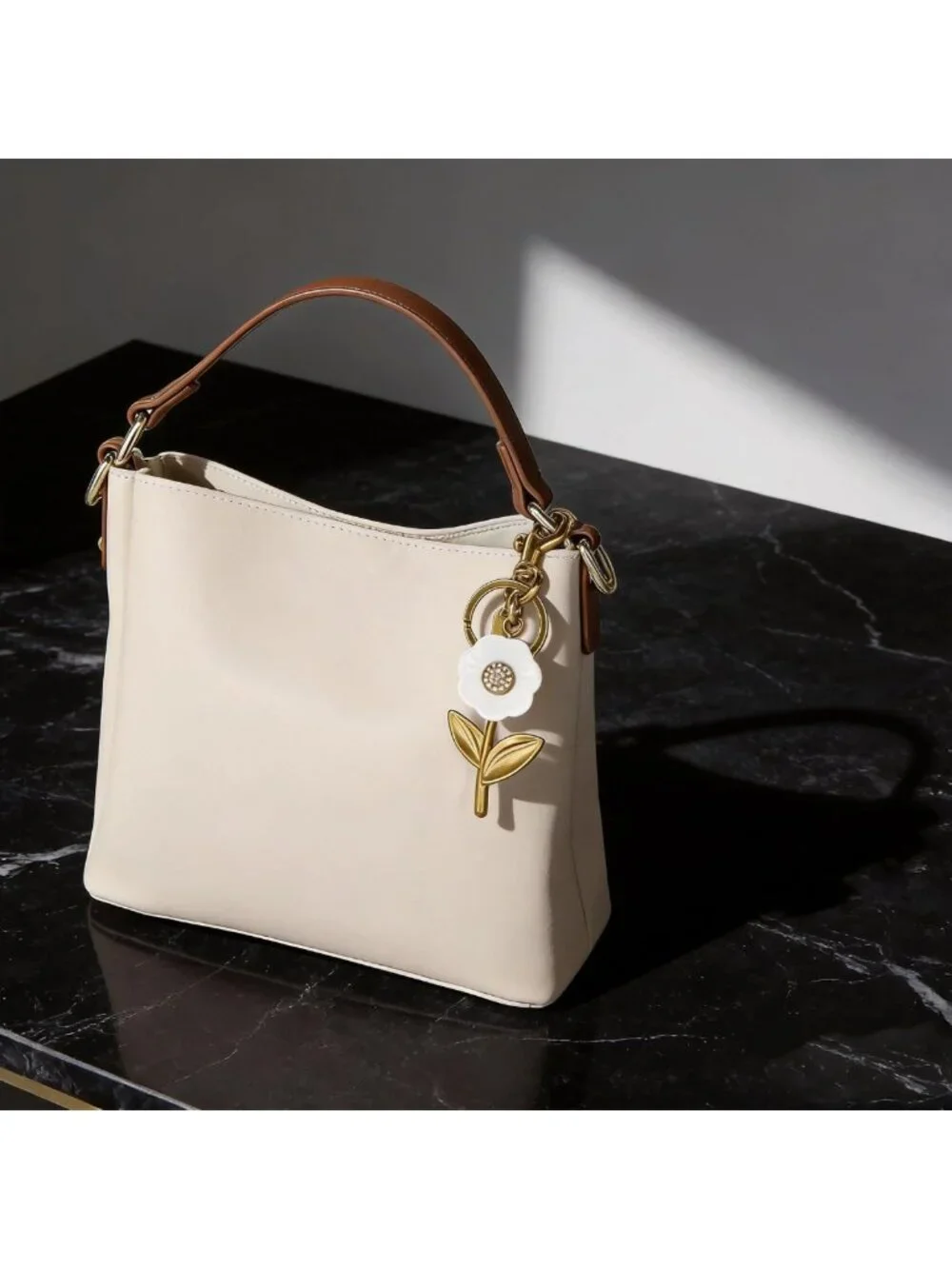 Chic C Initial Handbag Charm Keychain - Stylish Golden Purse & Wallet Accessory